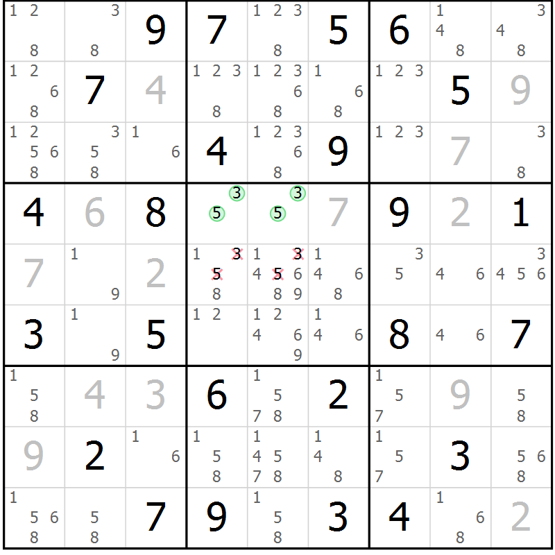 Position des candidats pour la solution de la Gr 52 page 55 du magazine de sudoku Virtuose n° 118