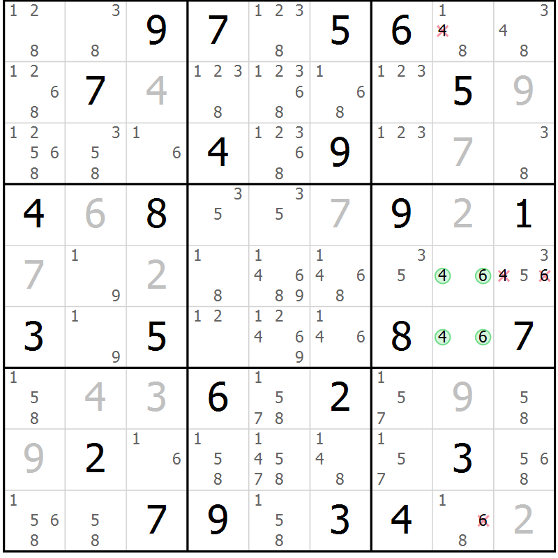 Position des candidats pour la solution de la Gr 52 page 55 du magazine de sudoku Virtuose n° 118
