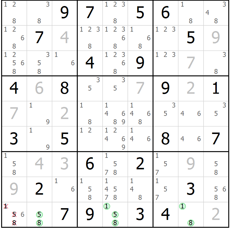 Position des candidats pour la solution de la Gr 52 page 55 du magazine de sudoku Virtuose n° 118
