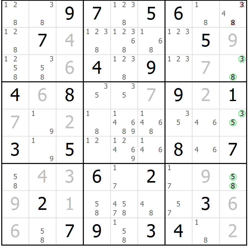 Position des candidats pour la solution de la Gr 52 page 55 du magazine de sudoku Virtuose n° 118