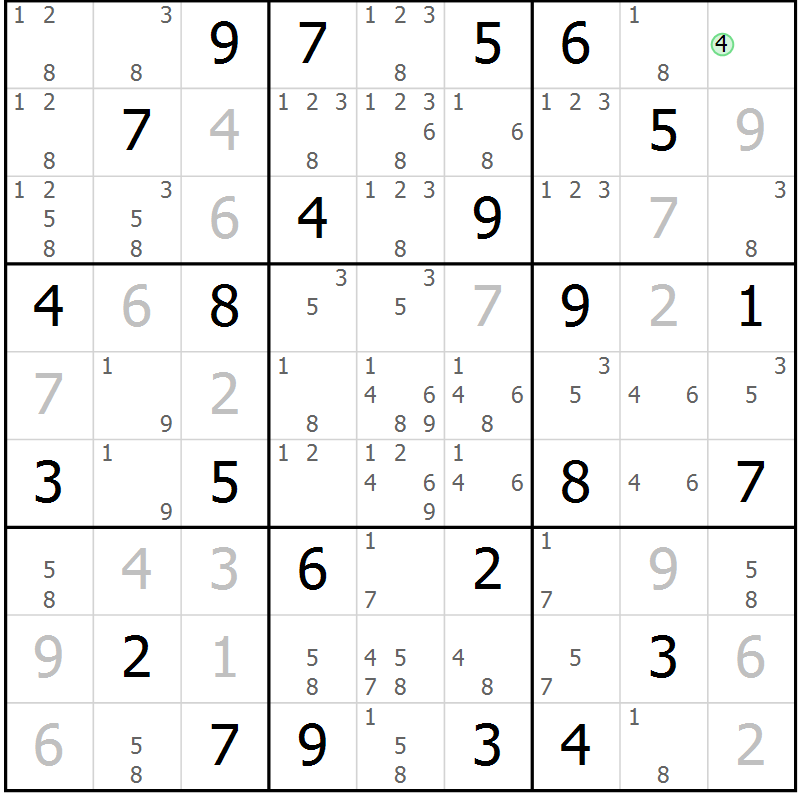 Position des candidats pour la solution de la Gr 52 page 55 du magazine de sudoku Virtuose n° 118