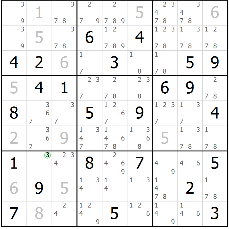 Position des candidats pour la solution de la Gr 53 page 56 du magazine de sudoku Virtuose n° 118
