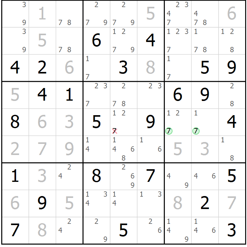 Position des candidats pour la solution de la Gr 53 page 56 du magazine de sudoku Virtuose n° 118