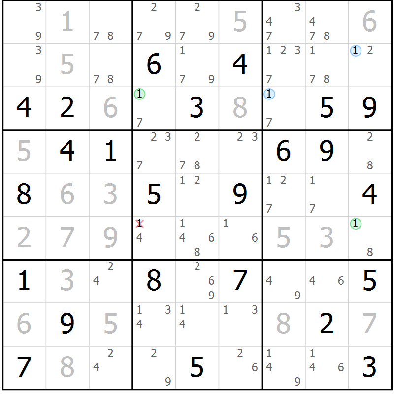 Position des candidats pour la solution de la Gr 53 page 56 du magazine de sudoku Virtuose n° 118