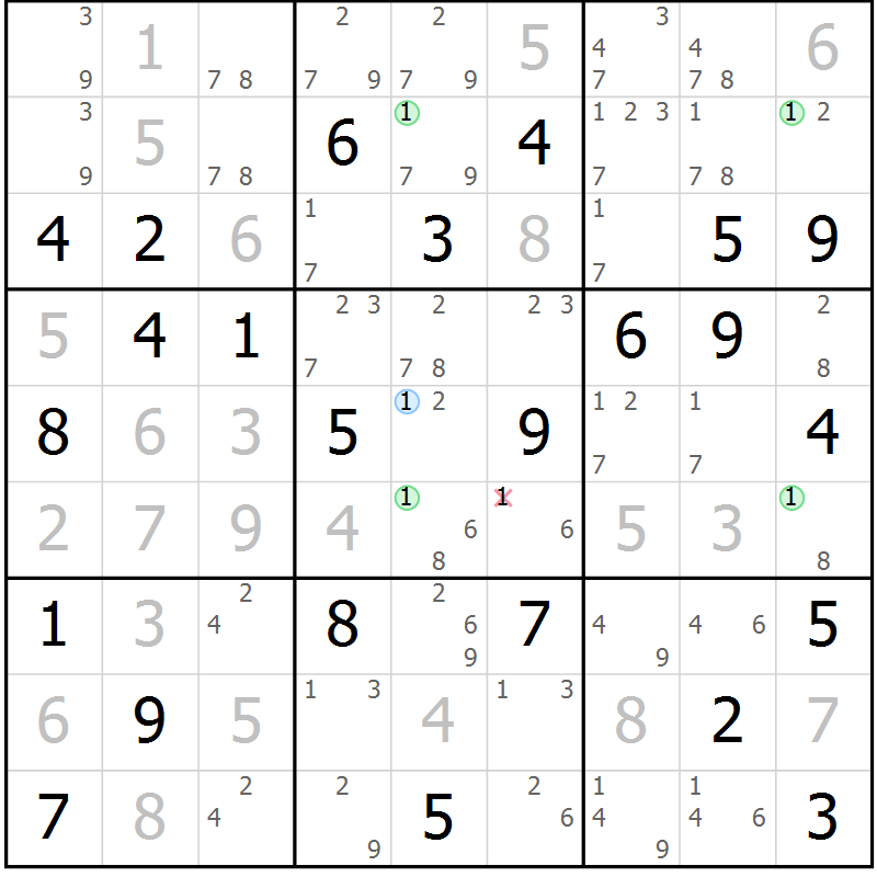 Position des candidats pour la solution de la Gr 53 page 56 du magazine de sudoku Virtuose n° 118