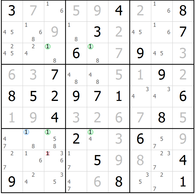 Position des candidats pour la solution de la Gr 54 page 57 du magazine de sudoku Virtuose n° 118