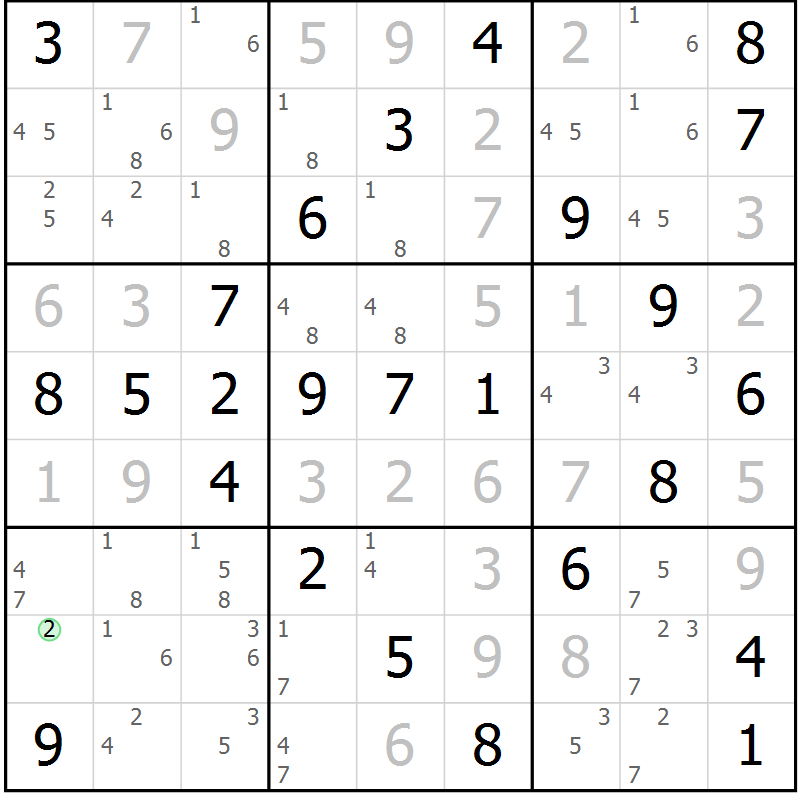Position des candidats pour la solution de la Gr 54 page 57 du magazine de sudoku Virtuose n° 118