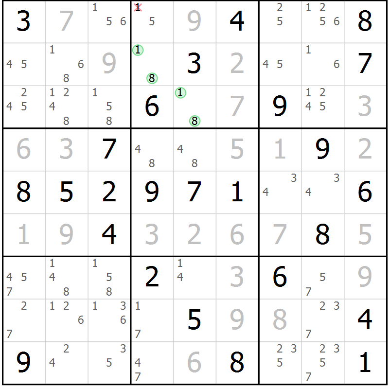 Position des candidats pour la solution de la Gr 54 page 57 du magazine de sudoku Virtuose n° 118