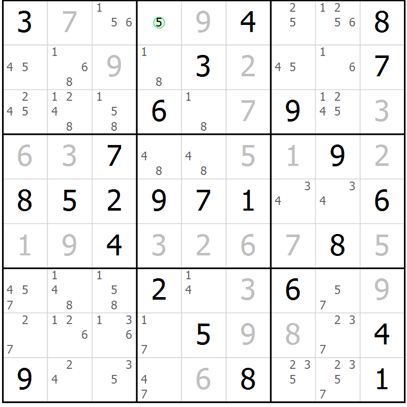 Position des candidats pour la solution de la Gr 54 page 57 du magazine de sudoku Virtuose n° 118