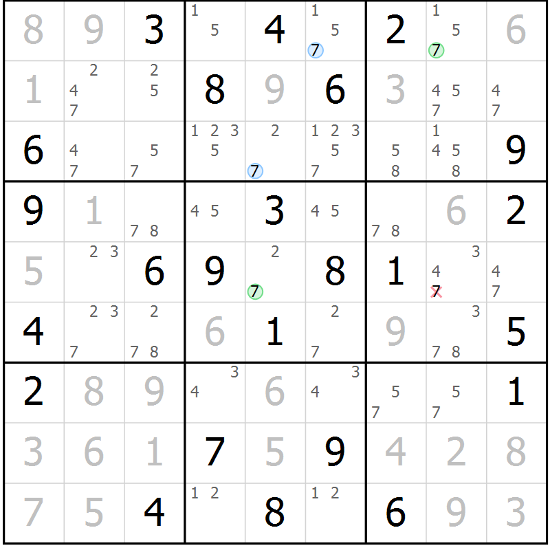 Position des candidats pour la solution de la Gr 55 page 58 du magazine de sudoku Virtuose n° 118
