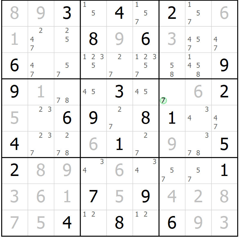 Position des candidats pour la solution de la Gr 55 page 58 du magazine de sudoku Virtuose n° 118