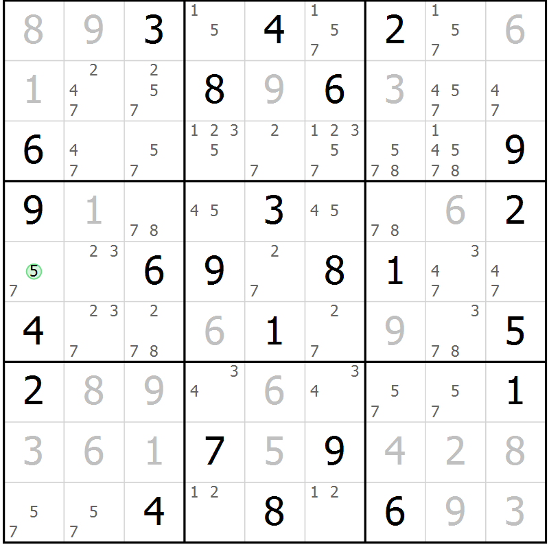 Position des candidats pour la solution de la Gr 55 page 58 du magazine de sudoku Virtuose n° 118