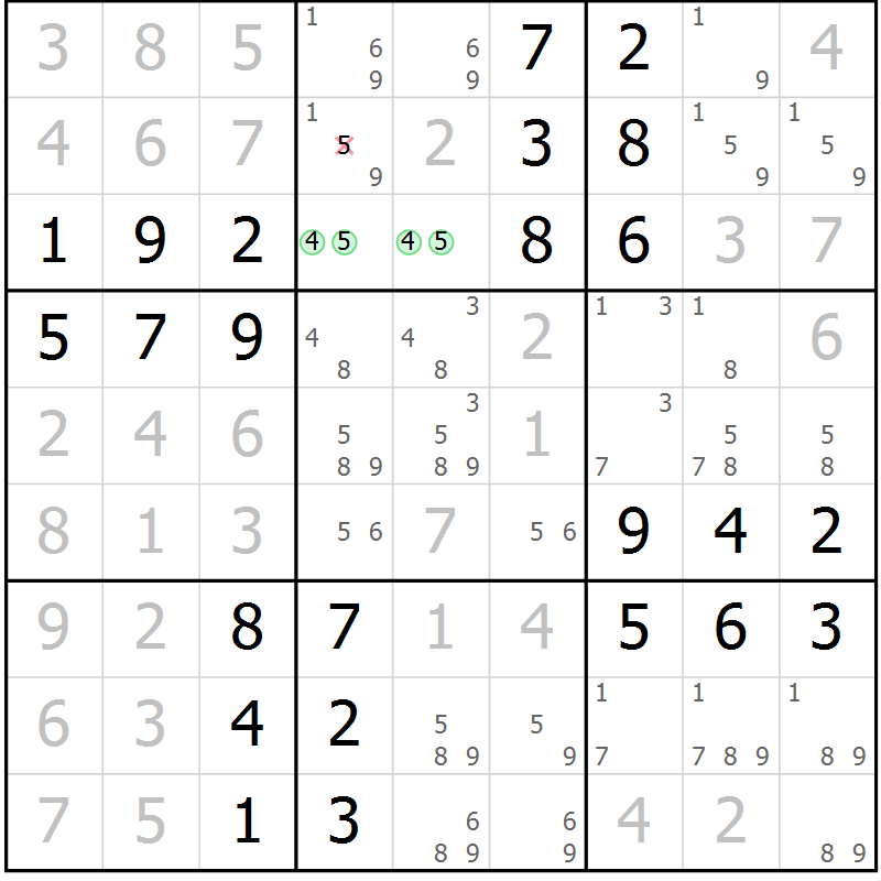 Position des candidats pour la solution de la Gr 56 page 59 du magazine de sudoku Virtuose n° 118