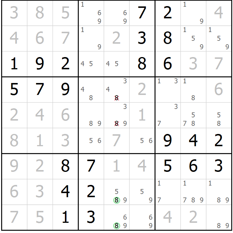 Position des candidats pour la solution de la Gr 56 page 59 du magazine de sudoku Virtuose n° 118
