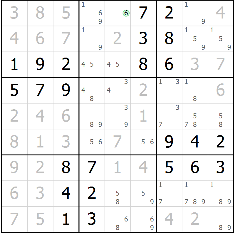 Position des candidats pour la solution de la Gr 56 page 59 du magazine de sudoku Virtuose n° 118