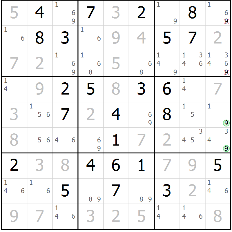 Position des candidats pour la solution de la Gr 57 page 60 du magazine de sudoku Virtuose n° 118