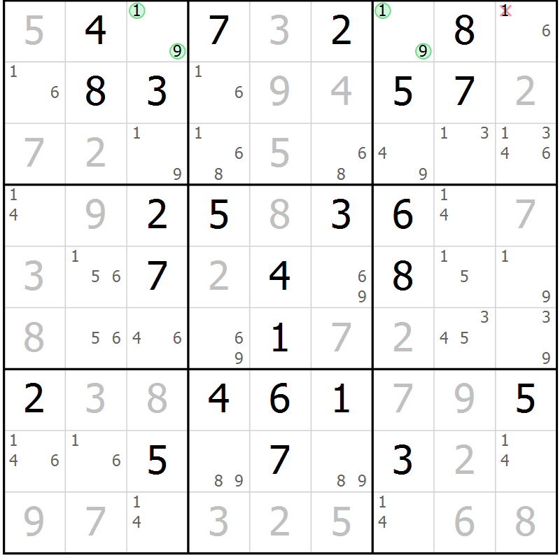 Position des candidats pour la solution de la Gr 57 page 60 du magazine de sudoku Virtuose n° 118