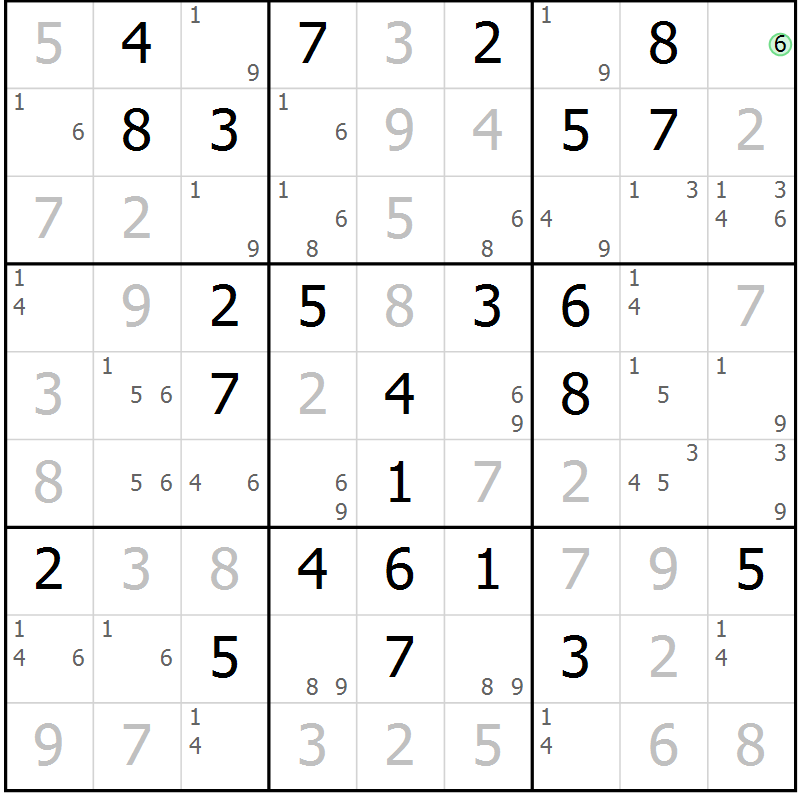 Position des candidats pour la solution de la Gr 57 page 60 du magazine de sudoku Virtuose n° 118