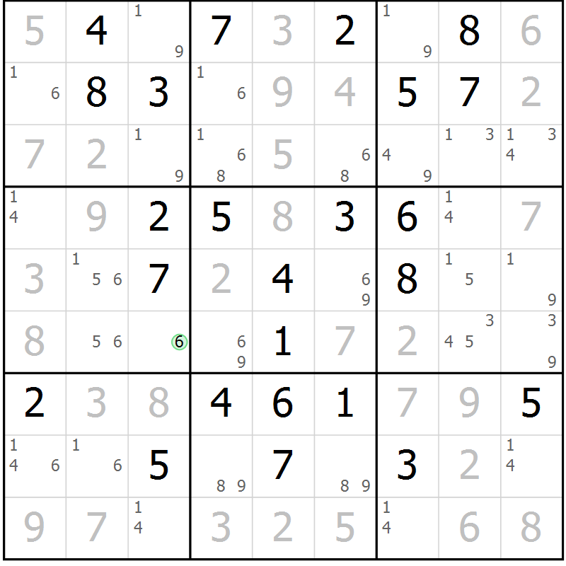 Position des candidats pour la solution de la Gr 57 page 60 du magazine de sudoku Virtuose n° 118