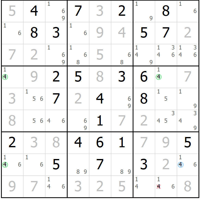 Position des candidats pour la solution de la Gr 57 page 60 du magazine de sudoku Virtuose n° 118