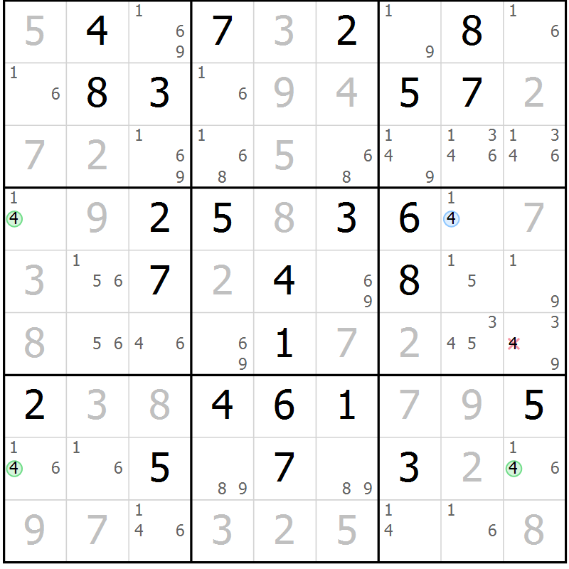 Position des candidats pour la solution de la Gr 57 page 60 du magazine de sudoku Virtuose n° 118