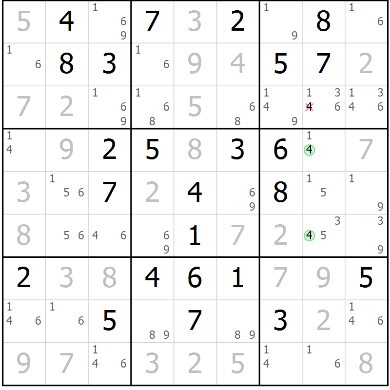 Position des candidats pour la solution de la Gr 57 page 60 du magazine de sudoku Virtuose n° 118