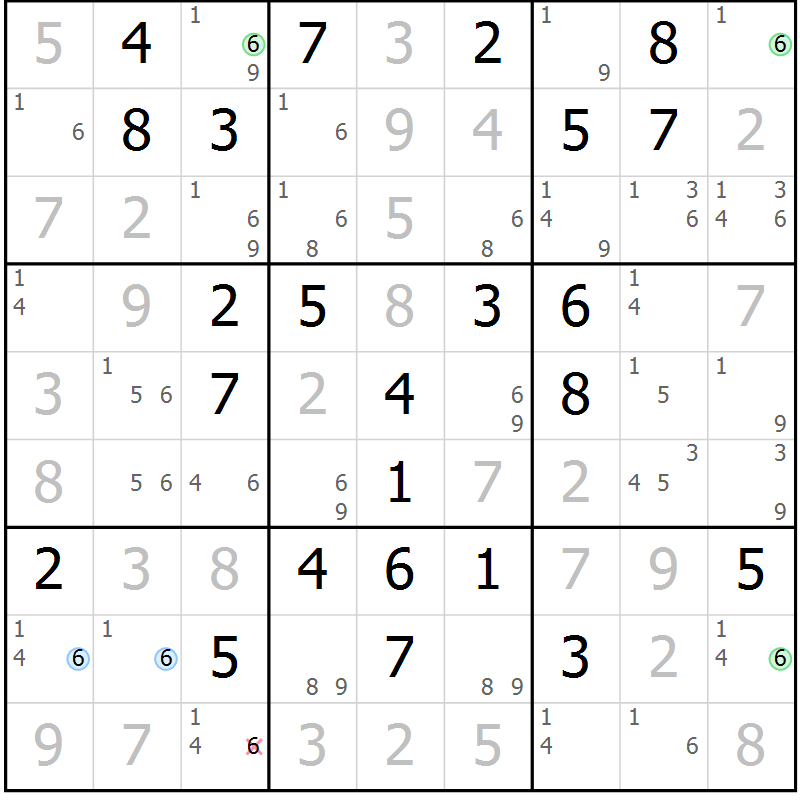 Position des candidats pour la solution de la Gr 57 page 60 du magazine de sudoku Virtuose n° 118