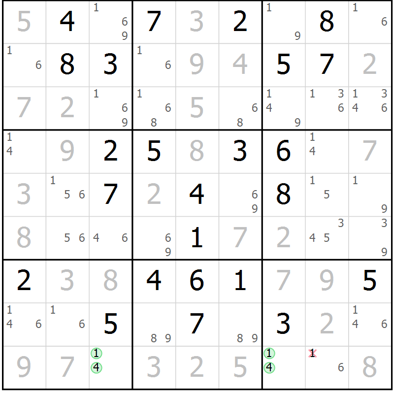 Position des candidats pour la solution de la Gr 57 page 60 du magazine de sudoku Virtuose n° 118