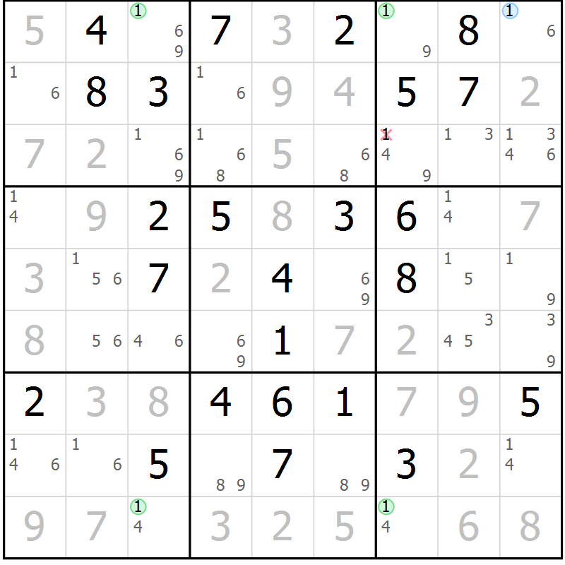 Position des candidats pour la solution de la Gr 57 page 60 du magazine de sudoku Virtuose n° 118
