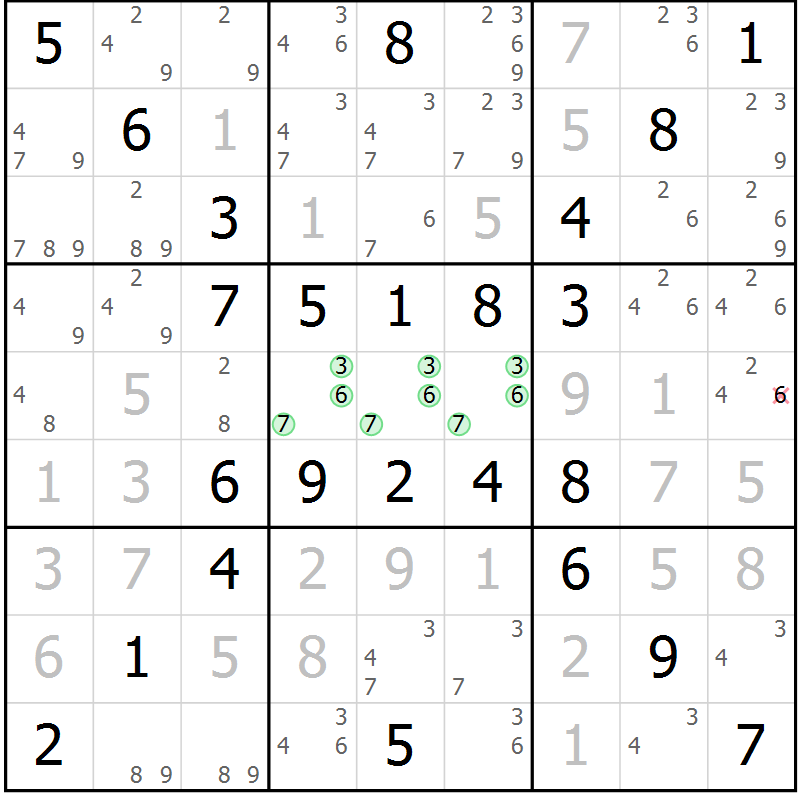 Position des candidats pour la solution de la Gr 58 page 61 du magazine de sudoku Virtuose n° 118