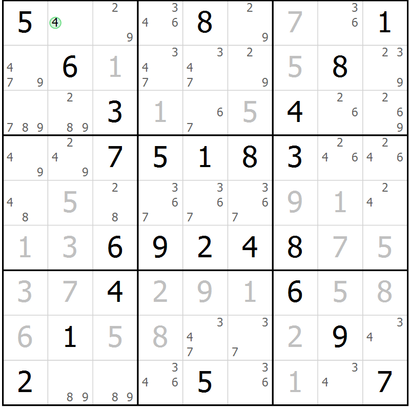 Position des candidats pour la solution de la Gr 58 page 61 du magazine de sudoku Virtuose n° 118