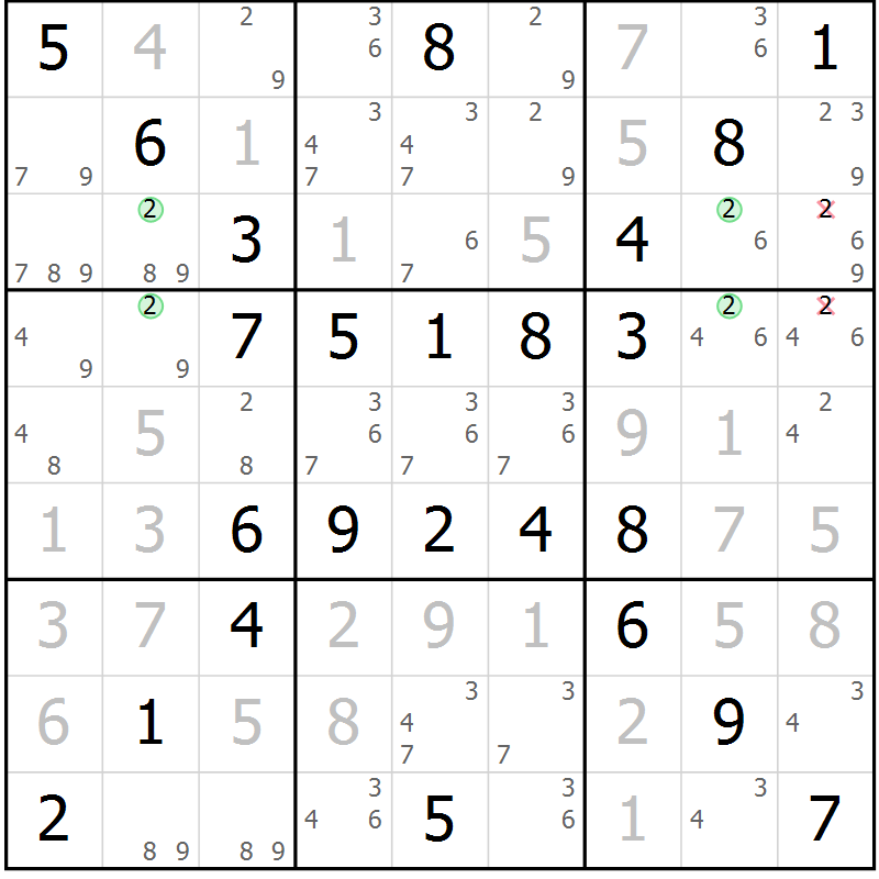 Position des candidats pour la solution de la Gr 58 page 61 du magazine de sudoku Virtuose n° 118