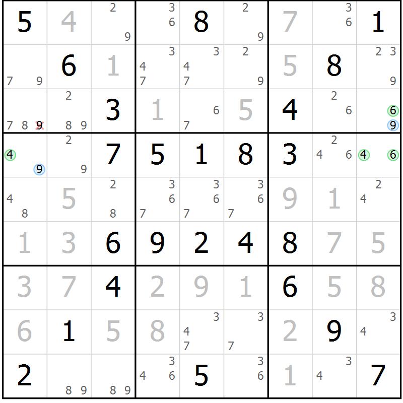 Position des candidats pour la solution de la Gr 58 page 61 du magazine de sudoku Virtuose n° 118