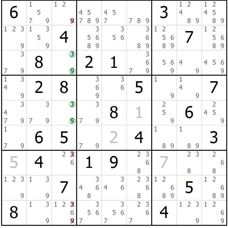 Position des candidats pour la solution de la Gr 59 page 62 du magazine de sudoku Virtuose n° 118