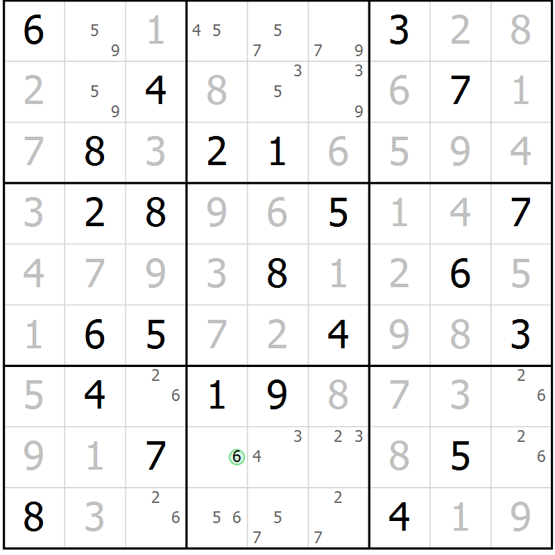 Position des candidats pour la solution de la Gr 59 page 62 du magazine de sudoku Virtuose n° 118