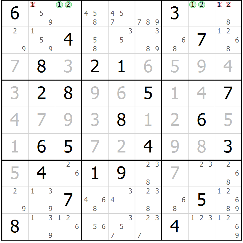 Position des candidats pour la solution de la Gr 59 page 62 du magazine de sudoku Virtuose n° 118