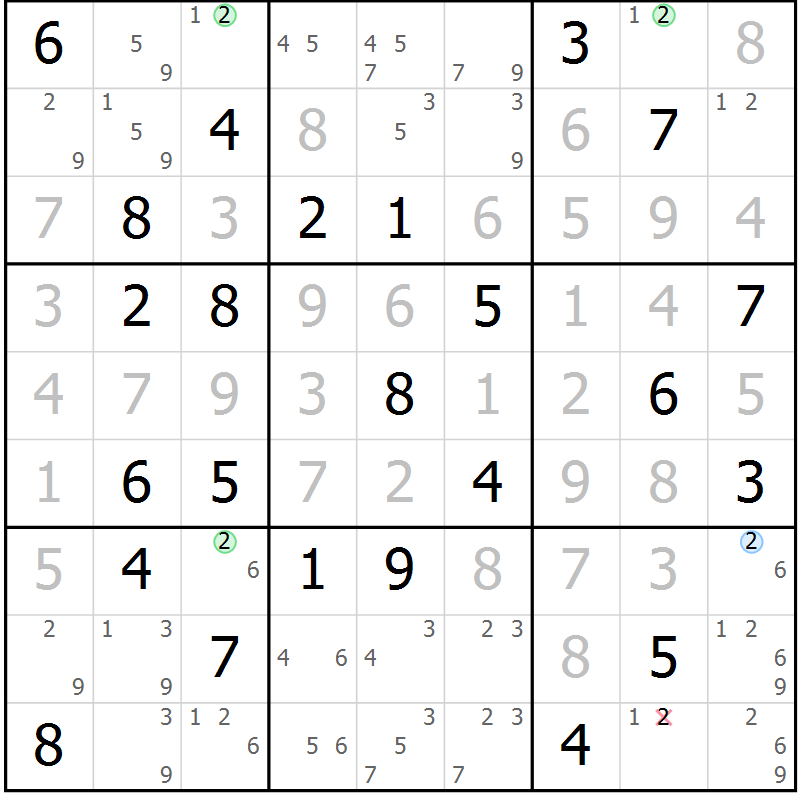 Position des candidats pour la solution de la Gr 59 page 62 du magazine de sudoku Virtuose n° 118