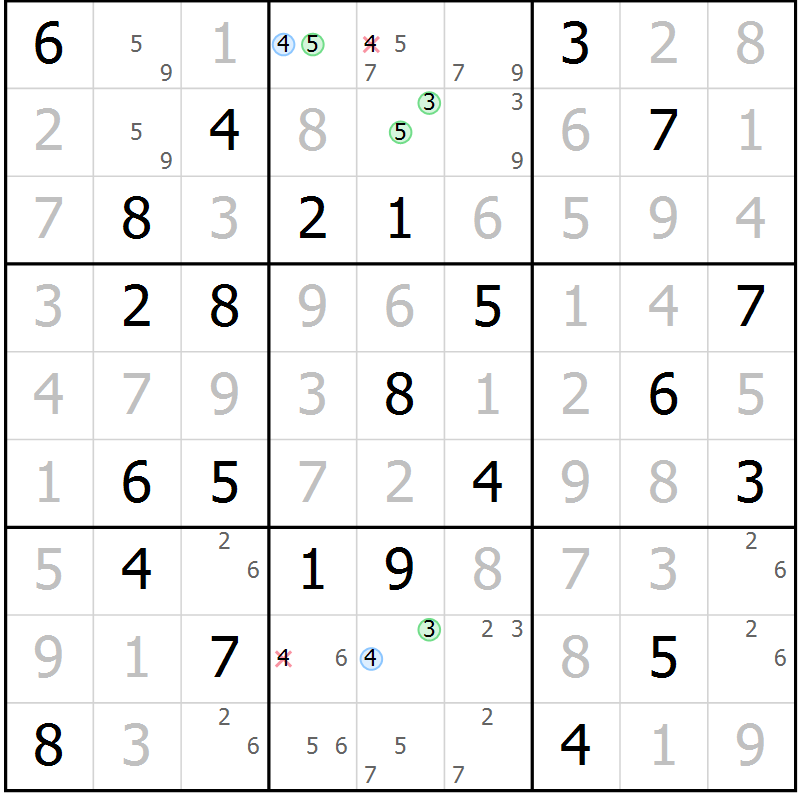 Position des candidats pour la solution de la Gr 59 page 62 du magazine de sudoku Virtuose n° 118