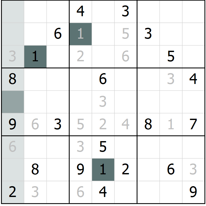 Position des candidats pour la solution de la Gr 6 page 9 du magazine de sudoku Virtuose n° 118