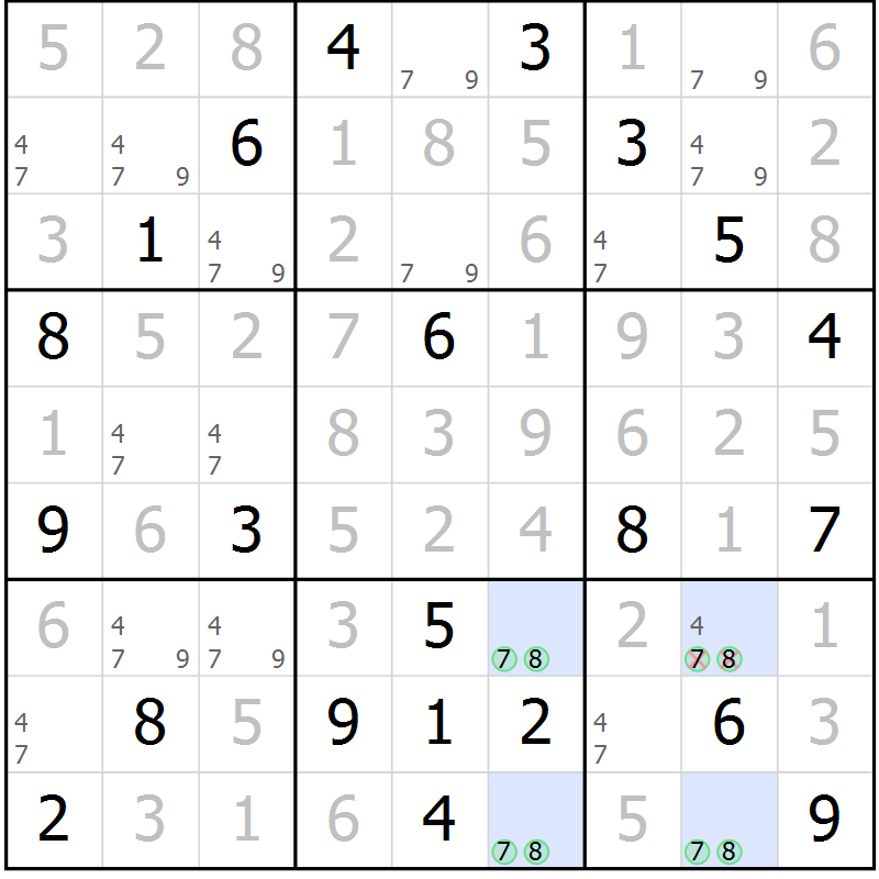 Position des candidats pour la solution de la Gr 6 page 9 du magazine de sudoku Virtuose n° 118