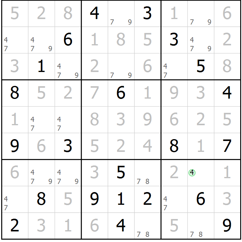 Position des candidats pour la solution de la Gr 6 page 9 du magazine de sudoku Virtuose n° 118