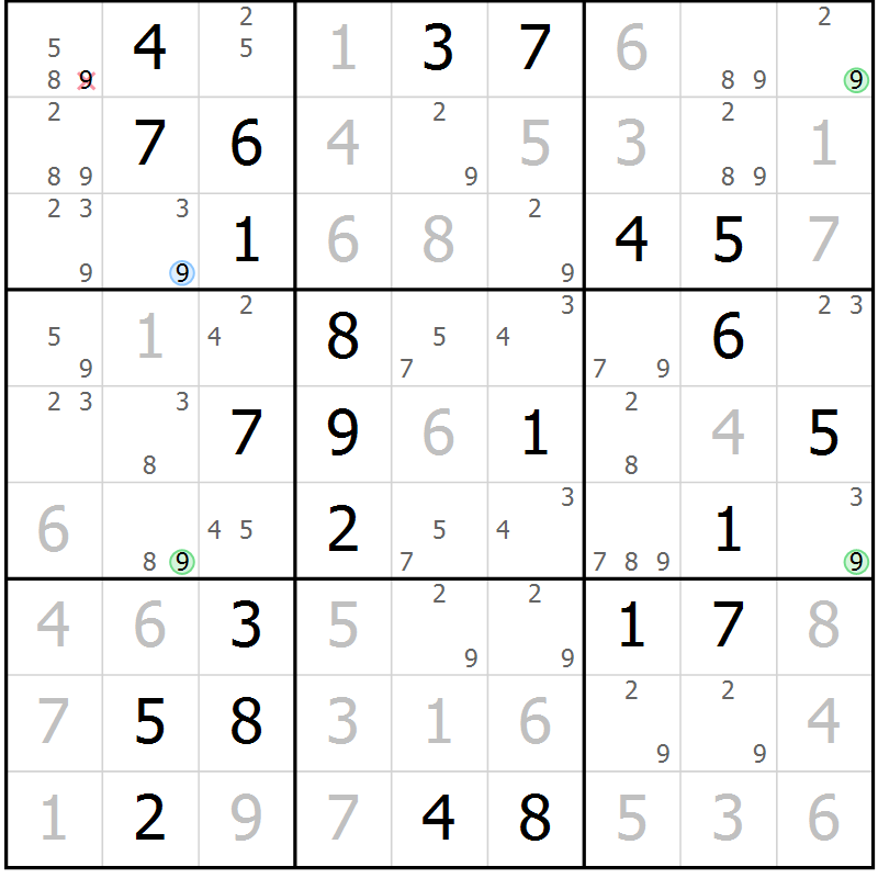 Position des candidats pour la solution de la Gr 60 page 63 du magazine de sudoku Virtuose n° 118