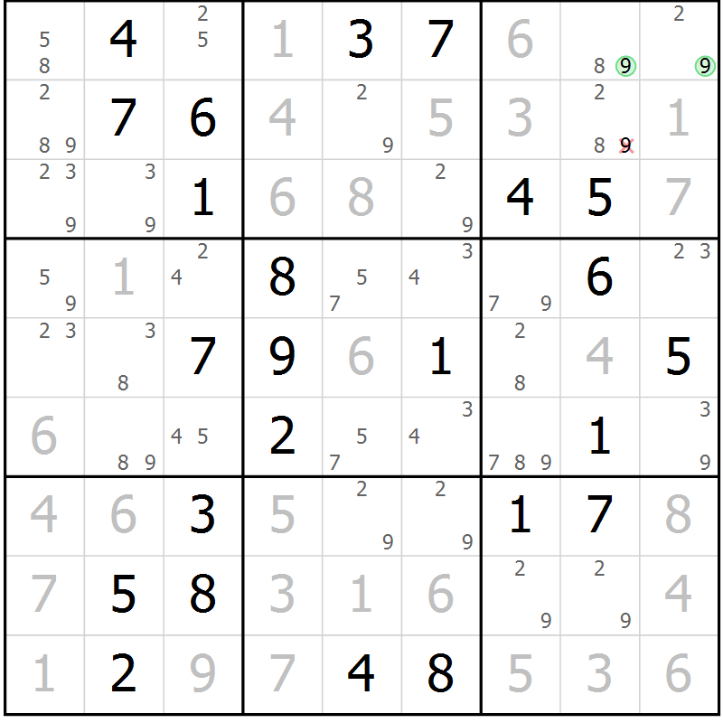 Position des candidats pour la solution de la Gr 60 page 63 du magazine de sudoku Virtuose n° 118