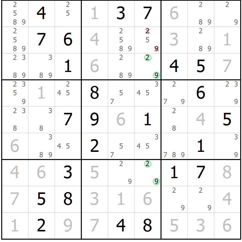 Position des candidats pour la solution de la Gr 60 page 63 du magazine de sudoku Virtuose n° 118