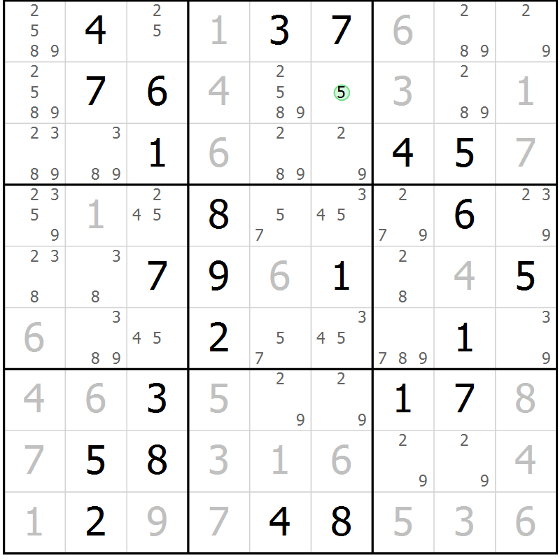 Position des candidats pour la solution de la Gr 60 page 63 du magazine de sudoku Virtuose n° 118