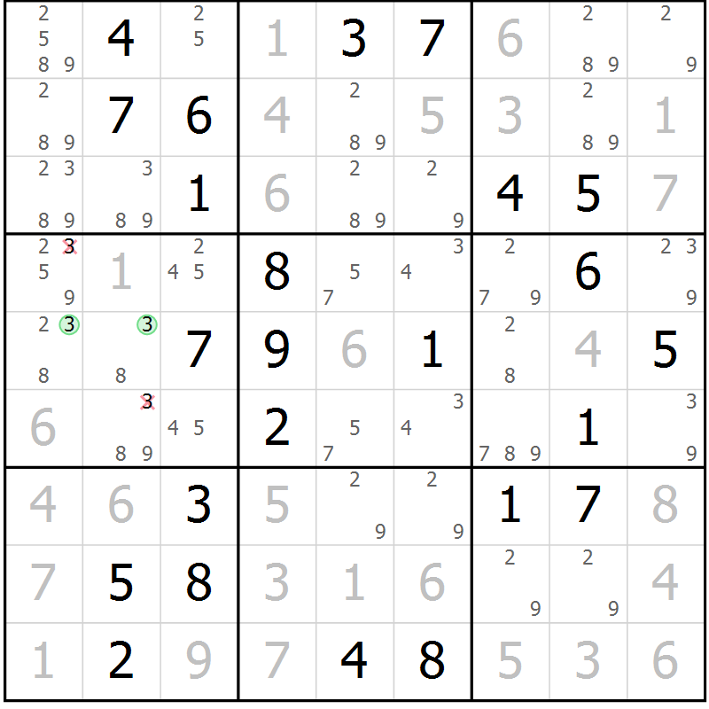 Position des candidats pour la solution de la Gr 60 page 63 du magazine de sudoku Virtuose n° 118