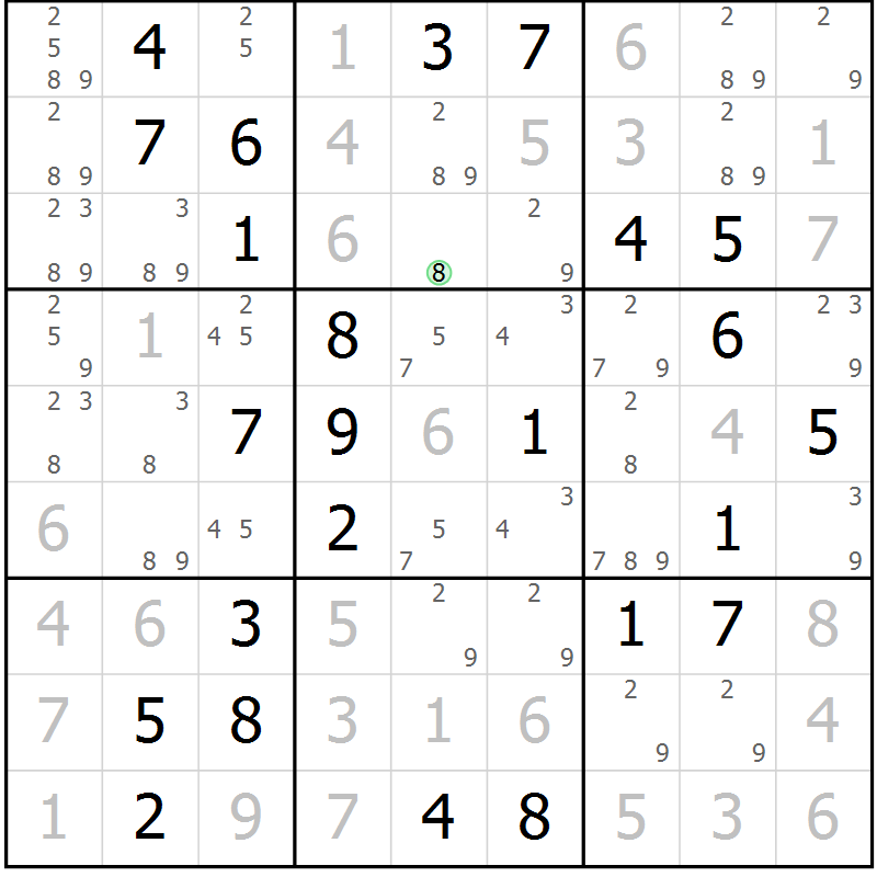 Position des candidats pour la solution de la Gr 60 page 63 du magazine de sudoku Virtuose n° 118