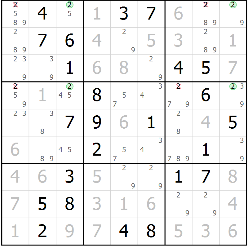 Position des candidats pour la solution de la Gr 60 page 63 du magazine de sudoku Virtuose n° 118