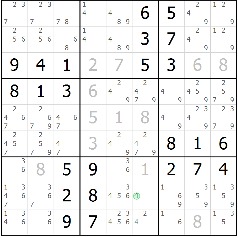 Position des candidats pour la solution de la Gr 61 page 64 du magazine de sudoku Virtuose n° 118
