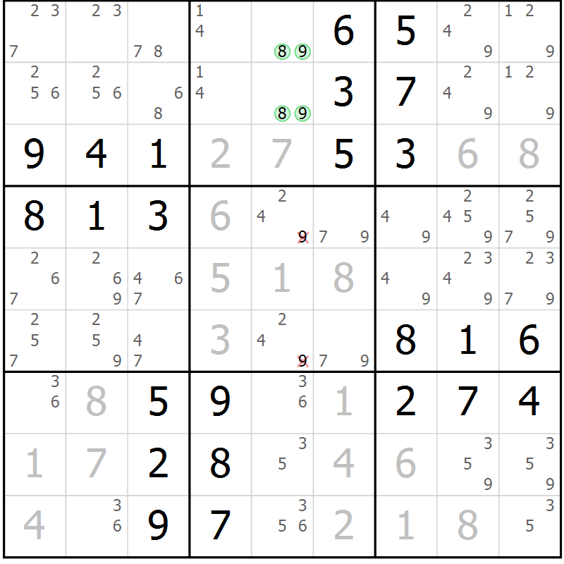 Position des candidats pour la solution de la Gr 61 page 64 du magazine de sudoku Virtuose n° 118